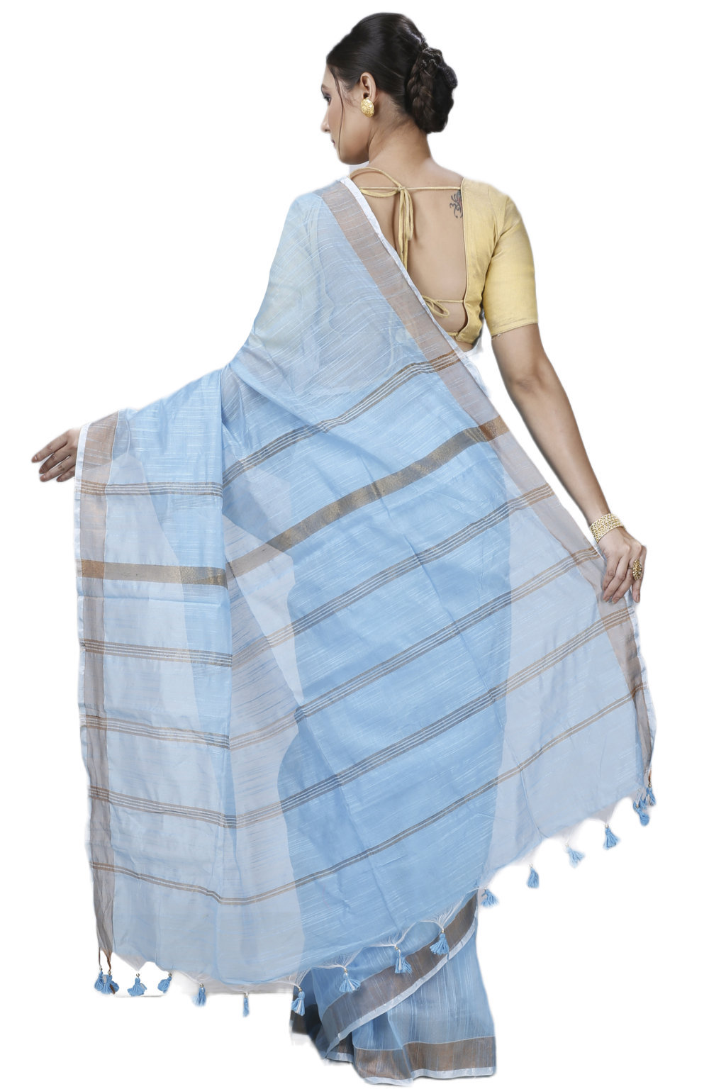 Sky Blue Blended Cotton Toshini Hand Loom Saree (1183)